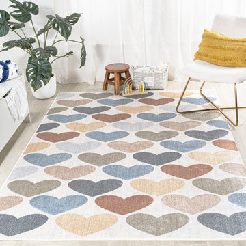 Dila Modern Hearts Geometric Machine-washable Area Rug